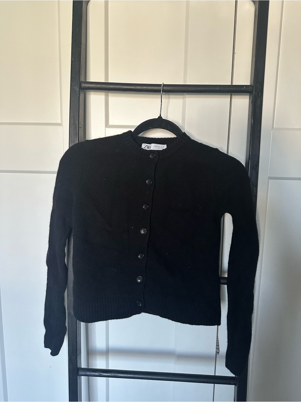 Zara Black Button-Front Crewneck Cardigan